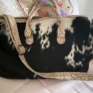 COWHIDE AND CROC EMBOSSED LEATHER DUFFEL